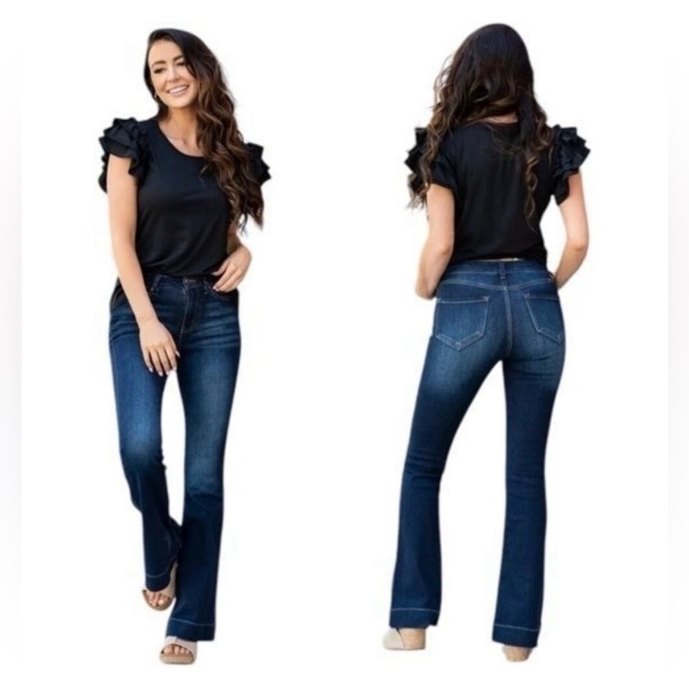 KanCan Dark Parker High Rise Blue Flare Trouser Jeans 3/25